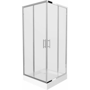 MEXEN/S - Rio štvorcový sprchovací kút 90 x 90 cm, transparent, chróm + vanička Rio, 860-090-090-01-00-4510