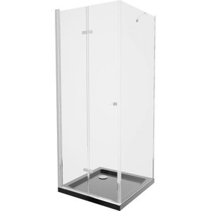 MEXEN/S - Lima sprchovací kút zalamovacie dvere 80 x 80, transparent, chróm + Flat čierna vanička so sifónom 856-080-080-01-00-4070