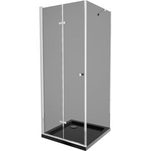 MEXEN/S - Lima sprchovací kút zalamovacie dvere 80 x 80 cm, grafit, chróm + Flat čierna vanička so sifónom 856-080-080-01-40-4070