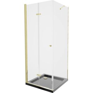 MEXEN/S - Lima sprchovací kút zalamovacie dvere 80 x 80, transparent, zlatý + Flat čierna vanička so sifónom 856-080-080-50-00-4070G