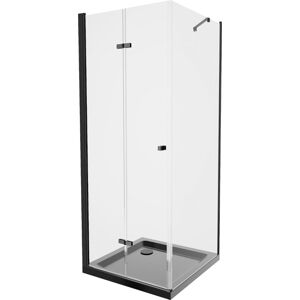 MEXEN/S - Lima sprchovací kút zalamovacie dvere 80 x 80, transparent, čierny + Flat čierna vanička so sifónom 856-080-080-70-00-4070B