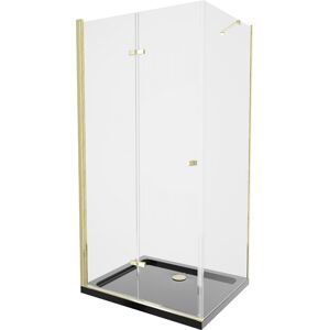 MEXEN/S - Lima sprchovací kút zalamovacie dvere 80 x 100 cm, transparent, zlatý + Flat čierna vanička so sifónom 856-080-100-50-00-4070G