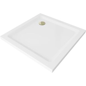 MEXEN/S - Flat sprchová vanička štvorcová slim 100 x 100 cm, biela + zlatý sifón 40101010G