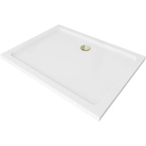 MEXEN/S - Flat sprchová vanička obdĺžniková slim 130 x 100 cm, biela + zlatý sifón 40101013G