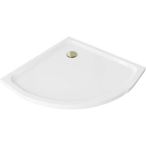 MEXEN/S - Flat sprchová vanička štvrťkruhová slim 80 x 80 cm, biela + zlatý sifón 41108080G