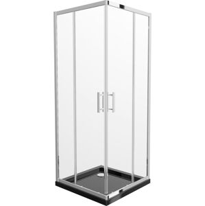 MEXEN/S - Rio štvorcový sprchovací kút 90 x 90 cm, transparent, chróm + vanička so sifónom Flat, čierny 860-090-090-01-00-4070
