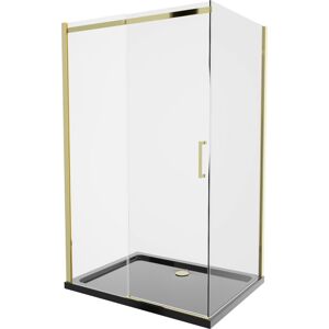 MEXEN/S - Omega sprchovací kút 100x80 cm, transparent, zlatá + čierna vanička so sifónom 825-100-080-50-00-4070G