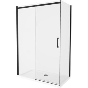 MEXEN/S - Omega sprchovací kút 140x80, transparent, čierna + biela vanička so sifónom 825-140-080-70-00-4010B