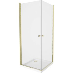 MEXEN/S - PRETORIA duo sprchovací kút 80 x 80 cm, transparent, zlatá + vanička vrátane sifónu 852-080-080-50-02-4010G