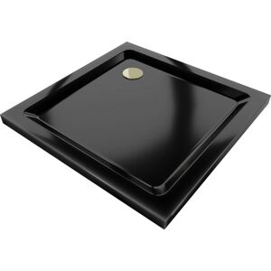 MEXEN/S - Flat sprchová vanička štvorcová slim 70 x 70 cm, čierna + zlatý sifón 40707070G