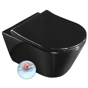 SAPHO - AVVA závesná WC misa, Rimless, 35,5x53cm, čierna lesk + Slim WC sedátko s pomalým zatváraním, čierna lesk 100314-108