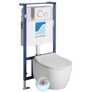 SAPHO - Závesné WC SENTIMENTI Rimless s podomietkovou nádržkou a tlačidlom Schwab, biela 10AR02010SV-SET5