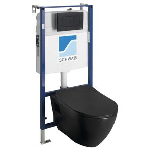 SAPHO - Závesné WC PAULA s podomietkovou nádržkou a tlačidlom Schwab, čierna mat TP325-51SM-SET5