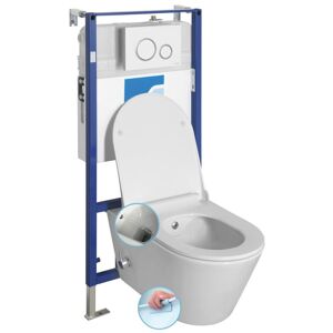 SAPHO - Závesné WC AVVA CLEANWASH, integr. batéria a bidet. sprška s podomietkovou nádržkou a tlačidlom Schwab, biela 100315-SET5