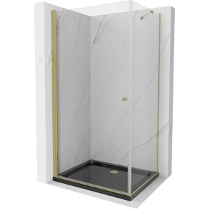 MEXEN/S - Pretória sprchovací kút 70x80 cm, transparent, zlatá + sprchová vanička vrátane sifónu 852-070-080-50-00-4070G