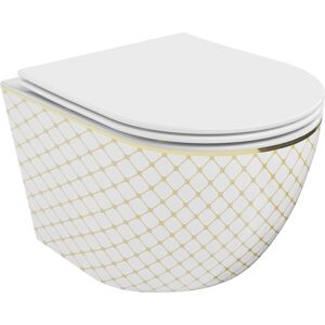 MEXEN - Lena Závesná WC misa vrátane sedátka s slow-slim, duroplast, biela/zlatý vzor 30224009