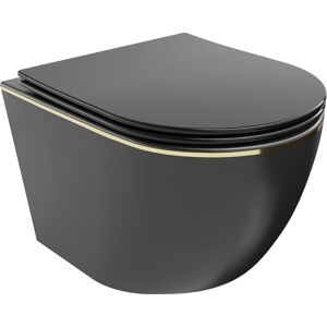 MEXEN - Lena Závesná WC misa vrátane sedátka s slow-slim, duroplast, čierna mat/zlatá linka 30224075