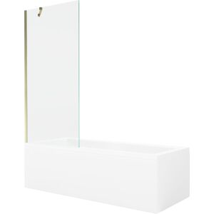 MEXEN/S - Cubik obdĺžniková vaňa 150 x 70 cm s panelom + vaňová zástena 80 cm, transparent, zlatá 550315070X9508000050