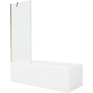 MEXEN/S - Cubik obdĺžniková vaňa 160 x 70 cm s panelom + vaňová zástena 70 cm, transparent, zlatá 550316070X9507000050