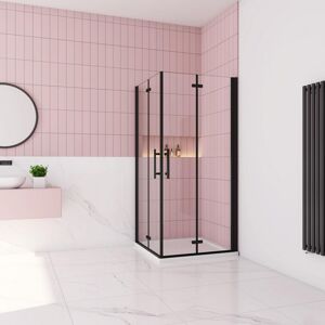 H K - Sprchovací kút MELODY BLACK R707, 70x70 cm so zalamovacími dverami vrátane sprchovej vaničky z liateho mramoru SE-MELODYBLACKR707/THOR-70SQ