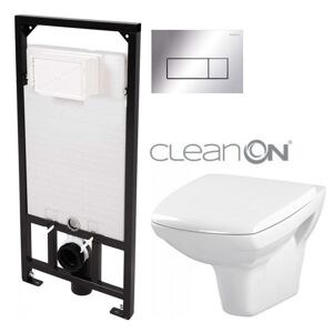 DEANTE Podstavný rám, pre závesné WC misy + SLIM tlačidlo chrom + WC CERSANIT CLEANON CARINA + SEDADLO CST_WC01 051P CA1