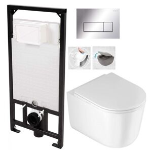 DEANTE Podstavný rám, pre závesné WC misy + SLIM tlačidlo chrom + WC DEANTE Jasmin so sedadlom RIMLESS CST_WC01 051P JA1