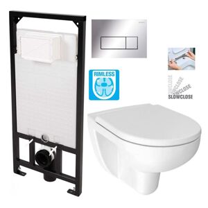 DEANTE Podstavný rám, pre závesné WC misy + SLIM tlačidlo chrom + WC JIKA LYRA PLUS RIMLESS + SEDADLO duraplastu SLOWCLOSE CST_WC01 051P LY2