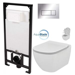 DEANTE Podstavný rám, pre závesné WC misy + SLIM tlačidlo chrom + WC Ideal Standard Tesi so sedadlom SoftClose, AquaBlade CST_WC01 051P TE1