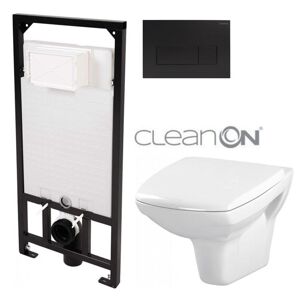 DEANTE Podstavný rám, pre závesné WC misy + SLIM tlačidlo černé + WC CERSANIT CLEANON CARINA + SEDADLO CST_WC01 N51P CA1