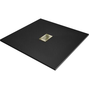 MEXEN/S - Hugo sprchová vanička SMC 100 x 100 cm, čierna, krytka zlatá 42701010-G