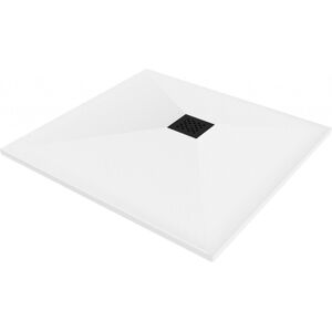 MEXEN/S - Stone+ štvorcová sprchová vanička 70 x 70, biela, mriežka čierna 44107070-B
