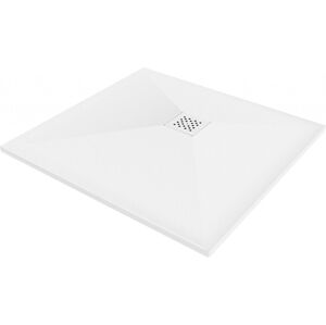 MEXEN/S - Stone+ štvorcová sprchová vanička 70 x 70, biela, mriežka biela 44107070-W