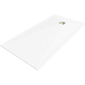 MEXEN/S - Stone+ obdĺžniková sprchová vanička 200 x 80, biela, mriežka zlatá 44108020-G