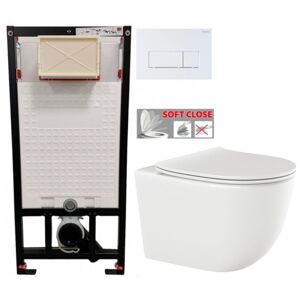 DEANTE Podstavný rám, pre závesné WC misy + SLIM tlačidlo bílé  + WC INVENA TINOS  + SEDADLO CST_WC01 A51P NO1