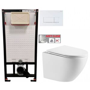 DEANTE Podstavný rám, pre závesné WC misy + SLIM tlačidlo bílé  + WC INVENA LIMNOS WITH SOFT  se sedlem RIMLESS CST_WC01 A51P LI1