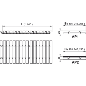 Alcaplast AP1- Prelivové rošt bez protišmyku, výška 25mm, šírka, 245mm, dĺžka 1000mm AP1-245-1000