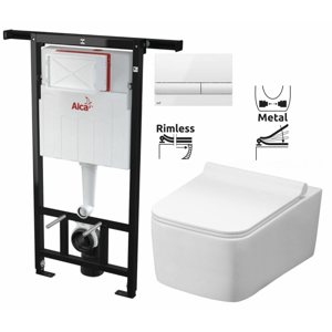 ALCAPLAST Jádromodul - predstenový inštalačný systém s bielym tlačidlom M1710 + WC REA Rico Rimlesss + SEDADLO AM102/1120 M1710 RI1
