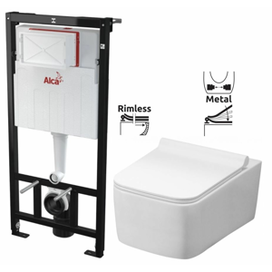 ALCAPLAST Sádromodul - predstenový inštalačný systém bez tlačidla + WC REA Rico Rimlesss + SEDADLO AM101/1120 X RI1
