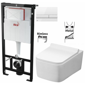 ALCAPLAST Sádromodul - predstenový inštalačný systém s bielym tlačidlom M1710 + WC REA Rico Rimlesss + SEDADLO AM101/1120 M1710 RI1
