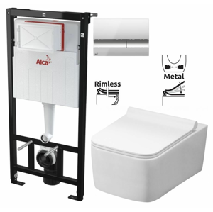 ALCAPLAST Sádromodul - predstenový inštalačný systém s chrómovým tlačidlom M1721 + WC REA Rico Rimlesss + SEDADLO AM101/1120 M1721 RI1