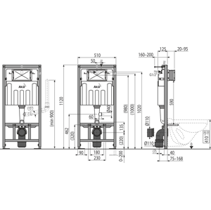 Alcaplast Sádromodul předstěnový systém pro suchou instalaci s odvětráním 1,2 m (AM101/1120V)
