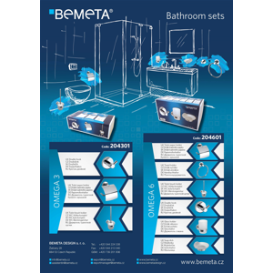 Bemeta Omega 3 chrom set držáku toaletního papíru, dvojvěšáčku a WC štětky 204301 (204301OMEGA3)