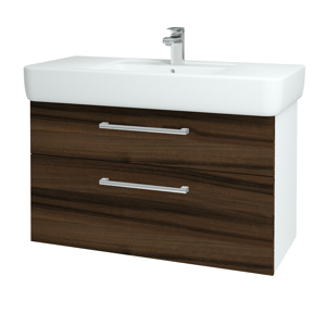 Dřevojas - Koupelnová skříň Q MAX SZZ2 100 - N01 Bílá lesk / Úchytka T03 / D06 Ořech (131845C)