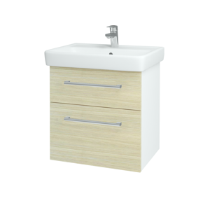 Dřevojas - Koupelnová skříň Q MAX SZZ2 60 - N01 Bílá lesk / Úchytka T03 / D04 Dub (60223C)