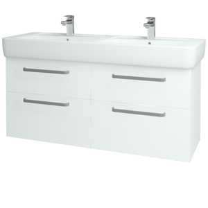 Dřevojas - Koupelnová skříň Q MAX SZZ4 130 - N01 Bílá lesk / Úchytka T01 / L01 Bílá vysoký lesk (132255A)