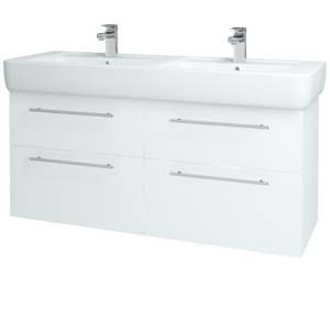 Dřevojas - Koupelnová skříň Q MAX SZZ4 130 - N01 Bílá lesk / Úchytka T02 / L01 Bílá vysoký lesk (132255B)