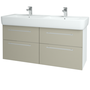 Dřevojas - Koupelnová skříň Q MAX SZZ4 130 - N01 Bílá lesk / Úchytka T02 / L04 Béžová vysoký lesk (144906B)