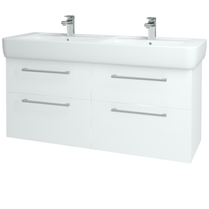 Dřevojas - Koupelnová skříň Q MAX SZZ4 130 - N01 Bílá lesk / Úchytka T03 / L01 Bílá vysoký lesk (132255C)