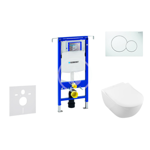 GEBERIT - Duofix Modul na závesné WC s tlačidlom Sigma01, alpská biela + Villeroy Boch - WC a doska, DirectFlush, SoftClose, CeramicPlus 111.355.00.5 NI1