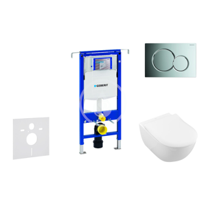 GEBERIT - Duofix Modul na závesné WC s tlačidlom Sigma01, lesklý chróm + Villeroy Boch - WC a doska, DirectFlush, SoftClose, CeramicPlus 111.355.00.5 NI2